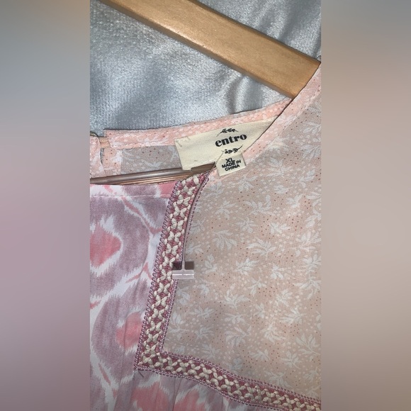 Entro pink peasant blouse balloon sleeves chiffon ikat print purple XL - Picture 2 of 6